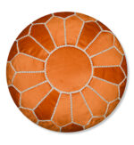 Velvet Pouffe – Orange and White | 55x35 cm Handcrafted Round Ottoman