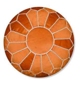 Velvet Pouffe – Orange and White | 55x35 cm Handcrafted Round Ottoman