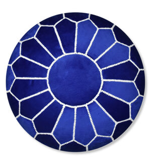 Velvet Pouffe – Blue and White | 55x35 cm Handcrafted Round Ottoman