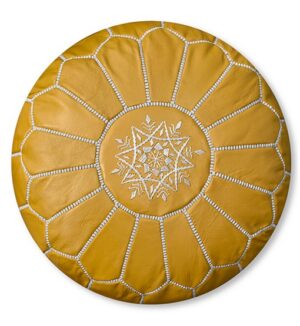 Leather Pouffe – Yellow | 50x30 cm Handcrafted Round Ottoman