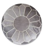Velvet Pouffe – Grey and White | 55x35 cm Handcrafted Round Ottoman