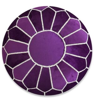 Velvet Pouffe – Blue and White | 55x35 cm Handcrafted Round Ottoman
