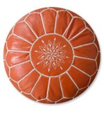 Leather Pouffe – Orange and White | 55x35 cm Handcrafted Round Ottoman