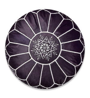 Velvet Pouffe – Blue and White | 55x35 cm Handcrafted Round Ottoman