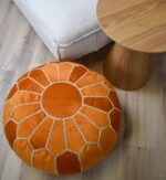 Velvet Pouffe – Orange and White | 55x35 cm Handcrafted Round Ottoman