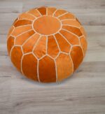 Velvet Pouffe – Orange and White | 55x35 cm Handcrafted Round Ottoman