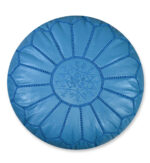 Leather Pouffe – Turquoise | 55x35 cm Handcrafted Round Ottoman