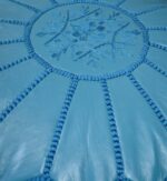 Leather Pouffe – Turquoise | 55x35 cm Handcrafted Round Ottoman