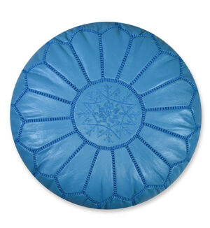 Leather Pouffe – Turquoise | 55x35 cm Handcrafted Round Ottoman