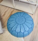 Leather Pouffe – Turquoise | 55x35 cm Handcrafted Round Ottoman