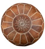 Handcrafted Leather Pouffe – Cognac Brown Moroccan Ottoman
