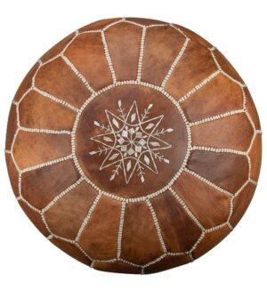 Handcrafted Leather Pouffe – Cognac Brown Moroccan Ottoman