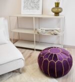 Velvet Pouffe – Blue and White | 55x35 cm Handcrafted Round Ottoman