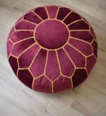 Velvet Pouffe – Pink and Yellow | 55x35 cm Handcrafted Round Ottoman