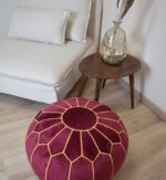 Velvet Pouffe – Pink and Yellow | 55x35 cm Handcrafted Round Ottoman