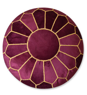 Velvet Pouffe – Pink and Yellow | 55x35 cm Handcrafted Round Ottoman