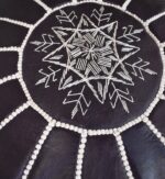 Velvet Pouffe – Blue and White | 55x35 cm Handcrafted Round Ottoman