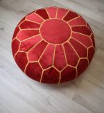 Velvet Pouffe – Red and Yellow | 50x35 cm Handcrafted Round Ottoman