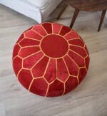 Velvet Pouffe – Red and Yellow | 50x35 cm Handcrafted Round Ottoman
