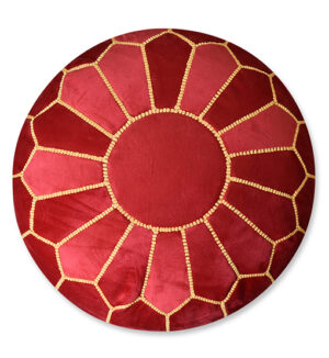 Velvet Pouffe – Red and Yellow | 50x35 cm Handcrafted Round Ottoman