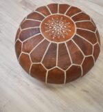 Handcrafted Leather Pouffe – Cognac Brown Moroccan Ottoman