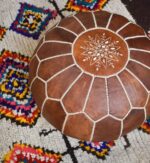Handcrafted Leather Pouffe – Cognac Brown Moroccan Ottoman
