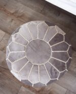 Velvet Pouffe – Grey and White | 55x35 cm Handcrafted Round Ottoman