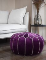 Velvet Pouffe – Blue and White | 55x35 cm Handcrafted Round Ottoman
