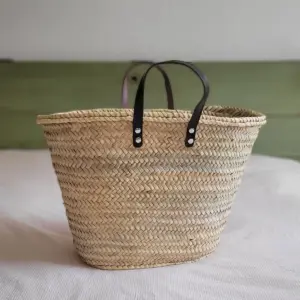 Handmade Market Basket with Dark Leather Short Handles