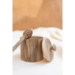 Handcrafted Moroccan Wooden Honey Pot or Spice Box – 8x8 cm Rustic Storage Jar