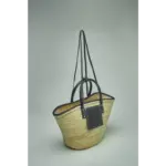 Elegant Black Palm Leaf Tote with Double Leather Straps
