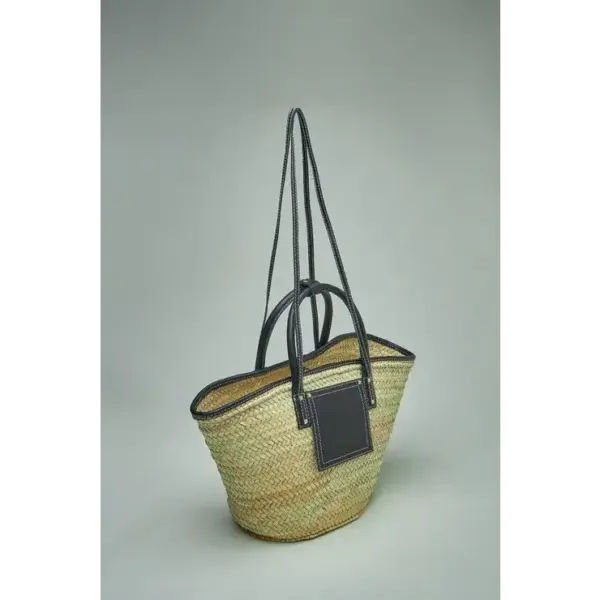 Elegant Black Palm Leaf Tote with Double Leather Straps