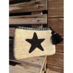 Handmade Palm Clutch – Star Embroidered Wool Pouch with Pom-