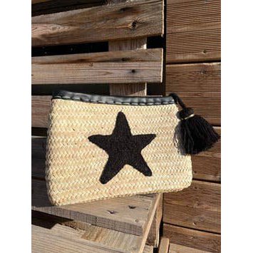Handmade Palm Clutch – Star Embroidered Wool Pouch with Pom-