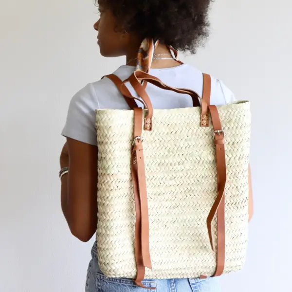 Straw & Leather French Market Backpack – Handwoven