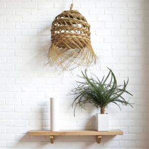 Bohemian Straw Pendant Light – Handwoven Moroccan Lamp Shade (20 × 20 cm)