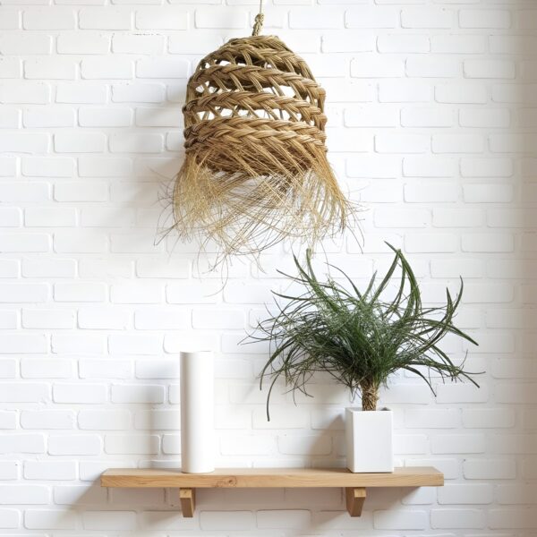 Bohemian Straw Pendant Light – Handwoven Moroccan Lamp Shade (20 × 20 cm)