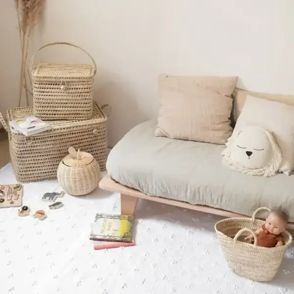 Palm Leaf Chest – Handwoven Moroccan Storage Trunk (Approx. 60 cm)