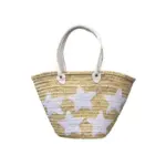 Large Handwoven Straw Tote with White Sequin Stars