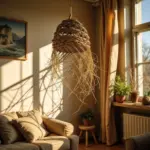 Bohemian Straw Pendant Light – Handwoven Moroccan Lamp Shade (20 × 20 cm)