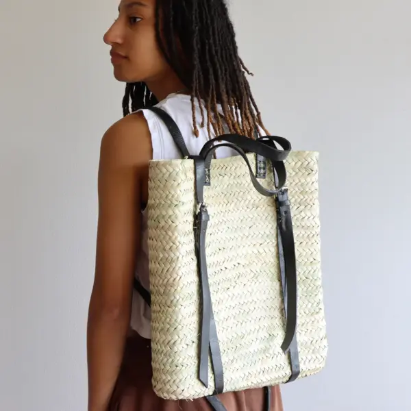 Straw & Leather French Market Backpack – Handwoven