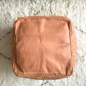 Square Moroccan Pouf in Natural Leather