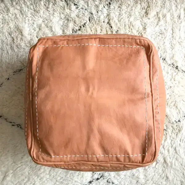 Square Moroccan Pouf in Natural Leather