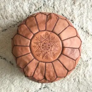 Handmade Moroccan Pouf in Natural Leather – 53 X 30 cm Ottom