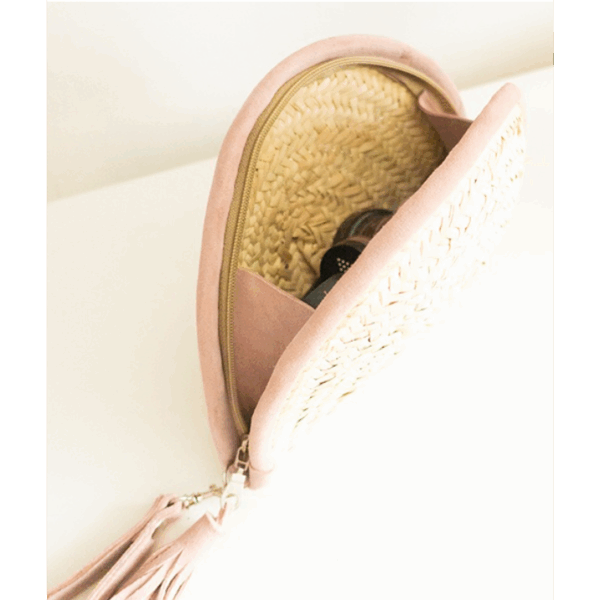 Black Moroccan Makeup Pouch – Handmade Palm Leaf and Leather