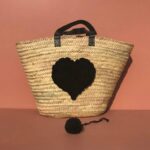 Fassiha Handwoven Palm Basket with Black Wool Hearts