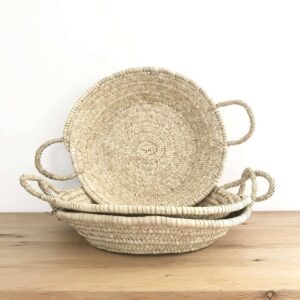 Flat Palm Leaf Basket – Handwoven Moroccan Decor Tray