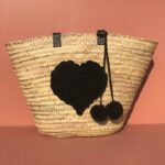 Fassiha Handwoven Palm Basket with Black Wool Hearts