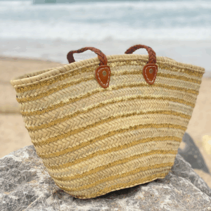 Handwoven Sequin Straw Basket – Eco-Friendly Tote with Leath