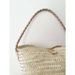 Handwoven Wicker Basket with Braided Leather Handle and Butt